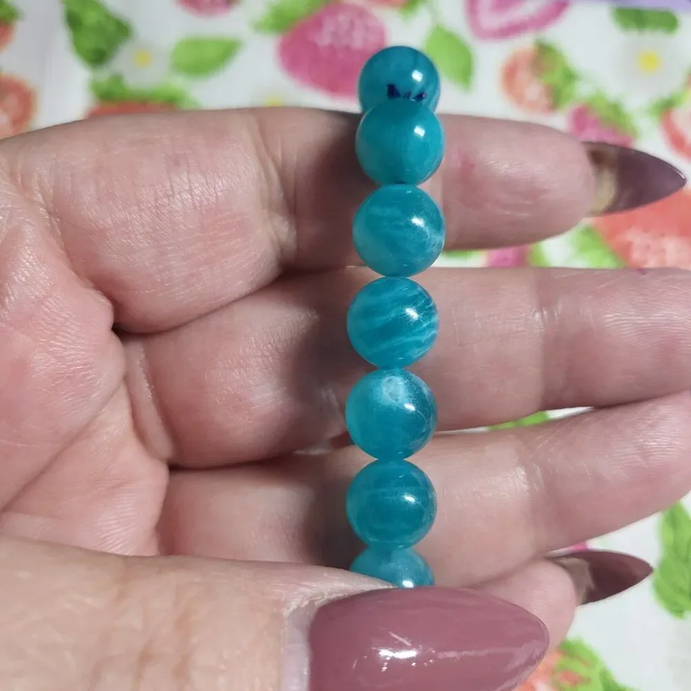 Natural Ice Blue Amazonite Beaded Stretch Bracelet